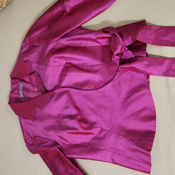 Kate Hill Jackets & Blazers - Kate Hill Vibrant Pink Satin Blazer/Shirt 100% Silk